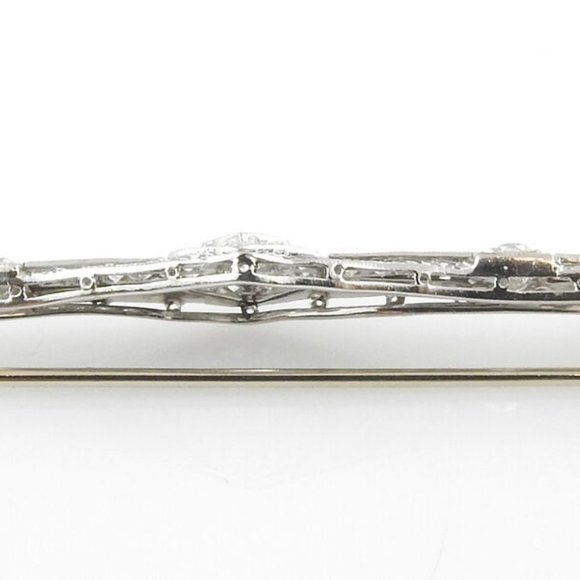 Vintage 14 Karat White Gold and Diamond Bar Pin - Picture 4 of 9